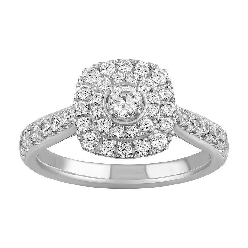 Simply Vera Vera Wang 14k White Gold 3/4 Carat T.W. Diamond Cushion Halo Engagement Ring, Womens Product Image