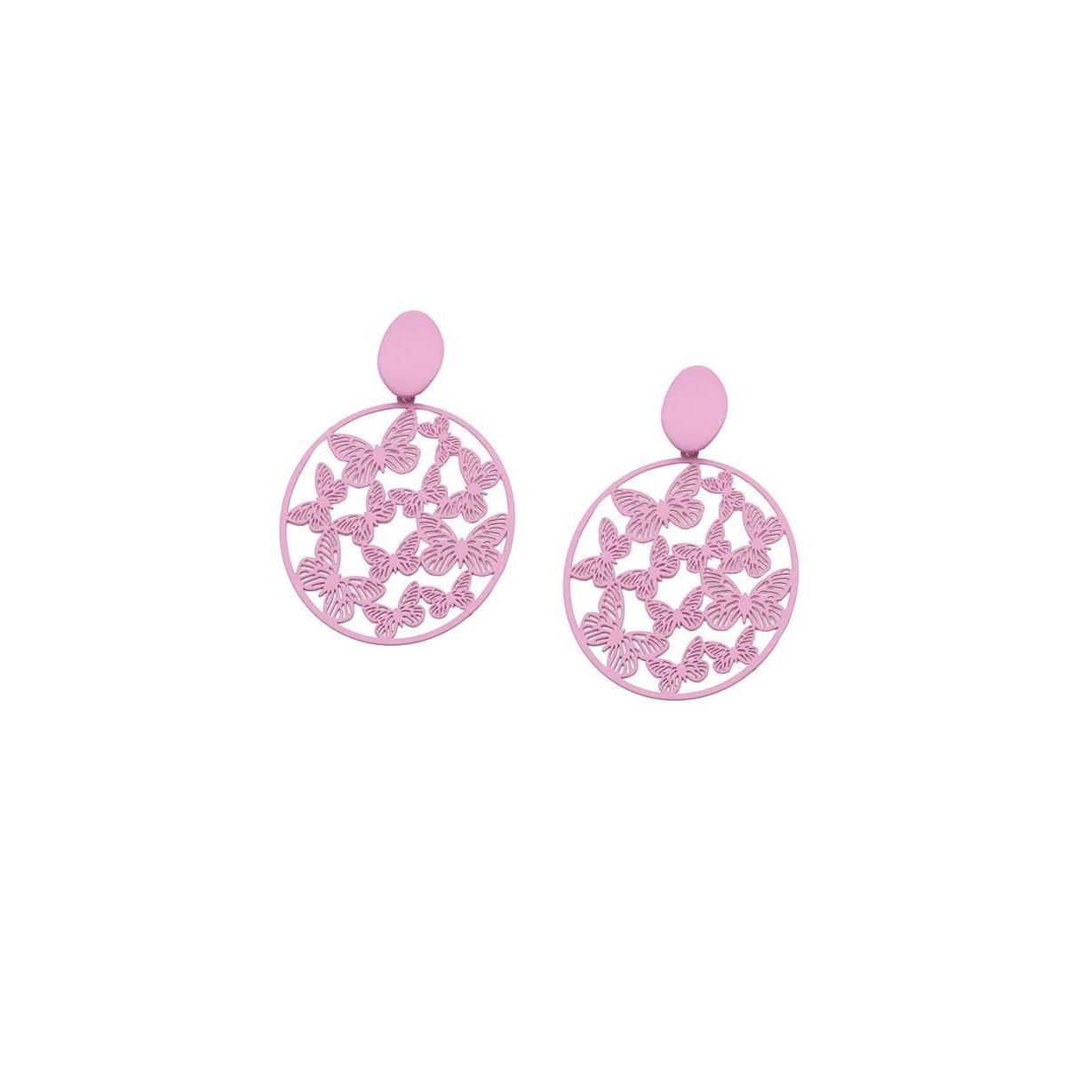 Sohi Womens Pink Butterfly Filigree Drop Earrings Product Image