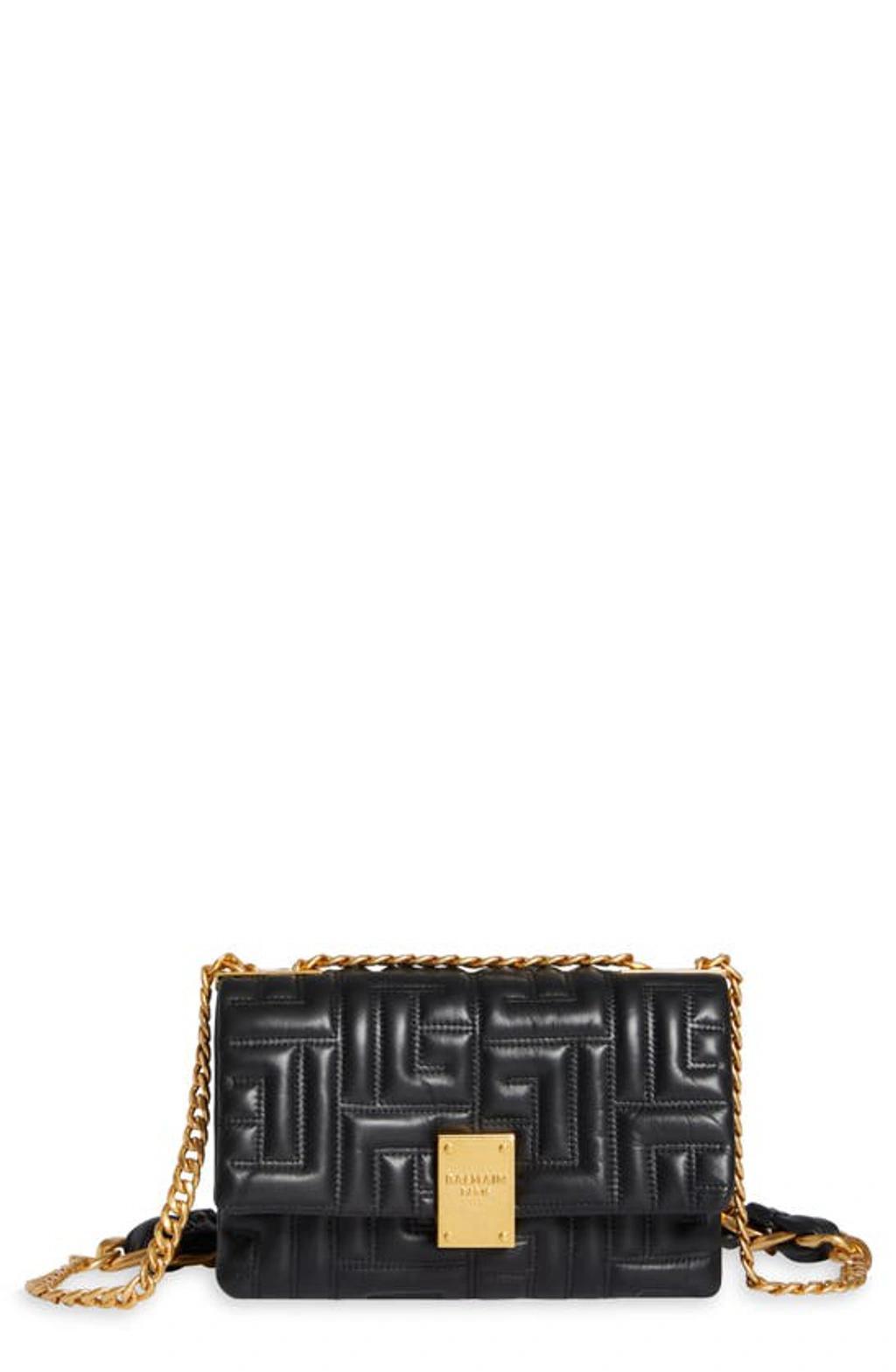 BALMAIN 1945 Small Monogram-embossed Shoulder Bag In Black Product Image