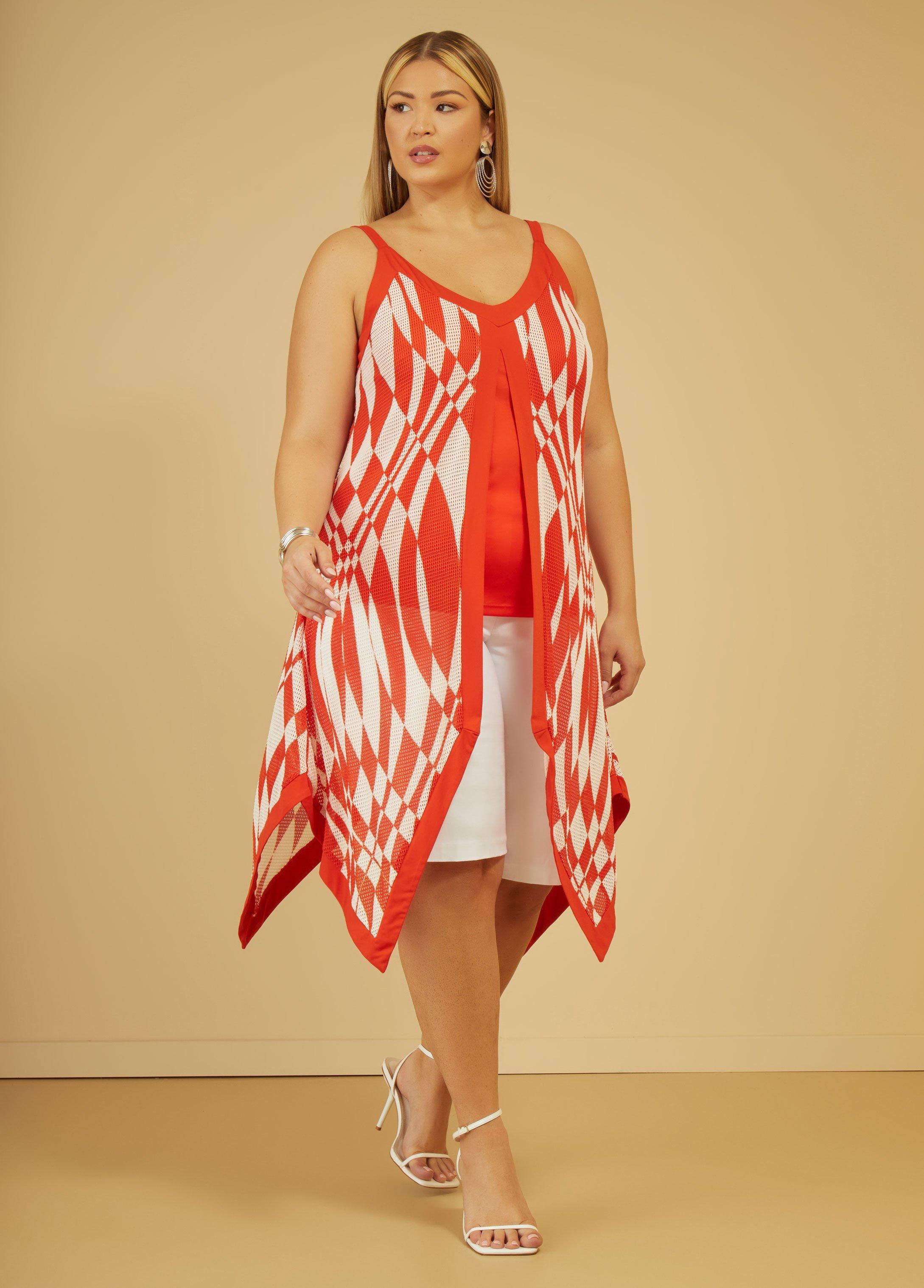 Plus Size Layered Printed Handkerchief Tunic, - Ashley Stewart Product Image