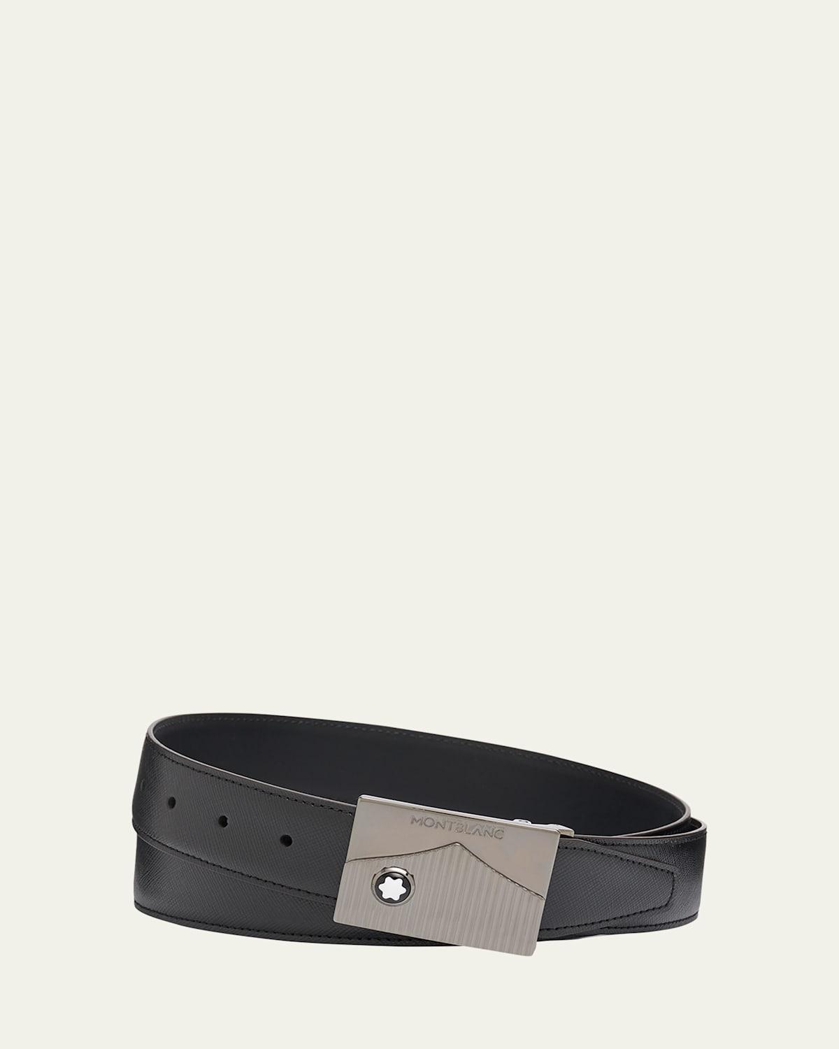 Mens Plate-Buckle Saffiano Leather Belt Product Image