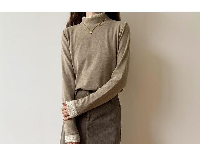 Long Sleeve Mock Neck Frill Mock Two Piece Top Product Image