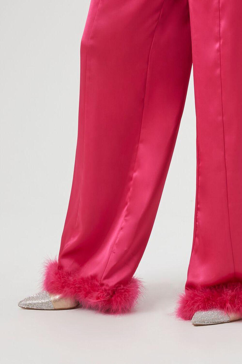 Satin Faux Fur-Trim Pants | Forever 21 Product Image