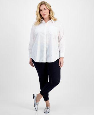 Plus Size Embellished Cotton Shirt & Skinny-Leg Denim Jeans, Created for Macy's Product Image