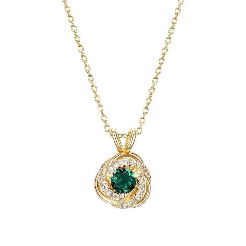 Tokens of Love Sterling Silver Simulated Emerald Birthstone Love Knot Pendant Necklace, Womens 18k Gold Plated Product Image