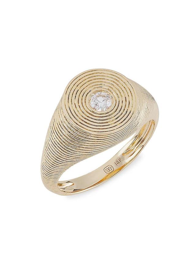 Womens Fluted Signet 14K Gold & Diamond Ring Product Image