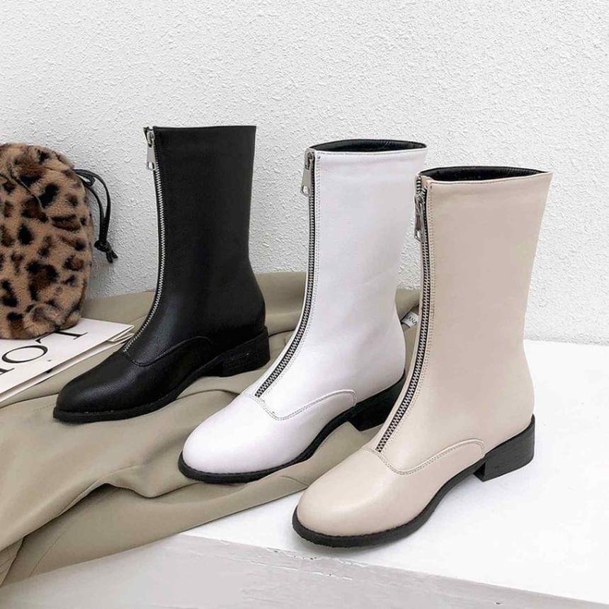 Low Heel Faux Leather Short Boots Product Image