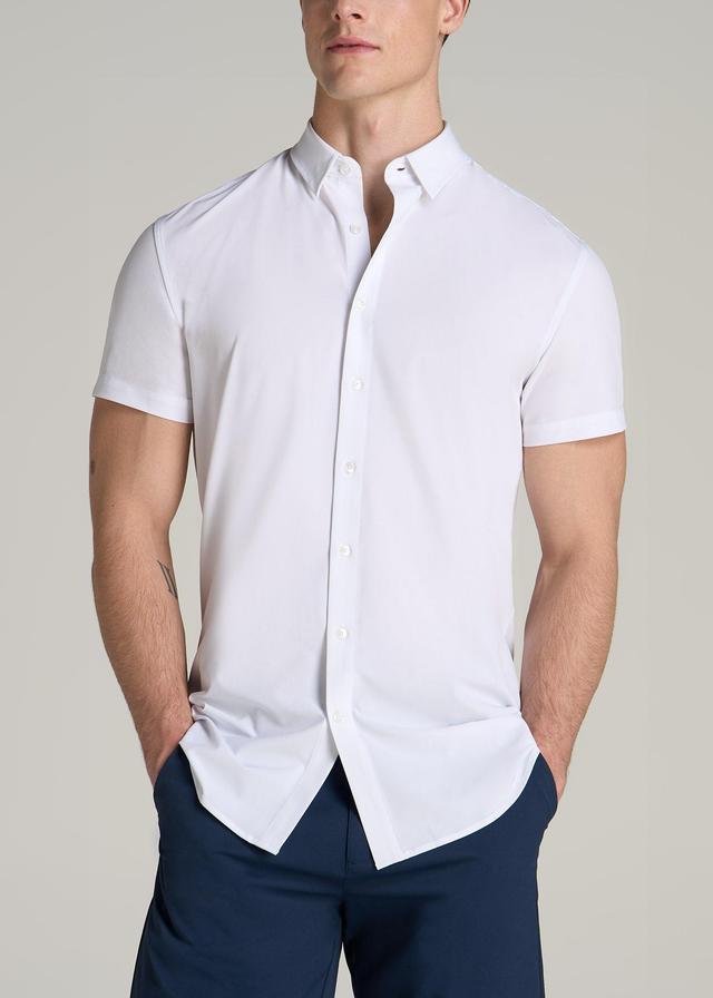 Short Sleeve Traveler Stretch Button Shirt for Tall Men in Bright White Product Image