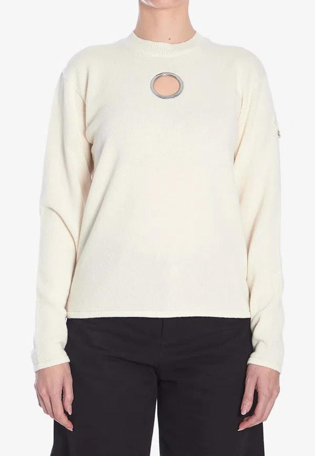 MONCLER Cut-out Wool Sweater In White Product Image