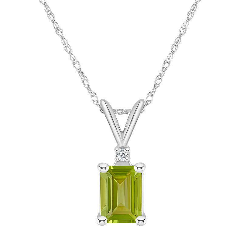 Celebration Gems 14k Gold Emerald Cut Peridot & Diamond Accent Pendant Necklace, Womens 14k Whgold Product Image