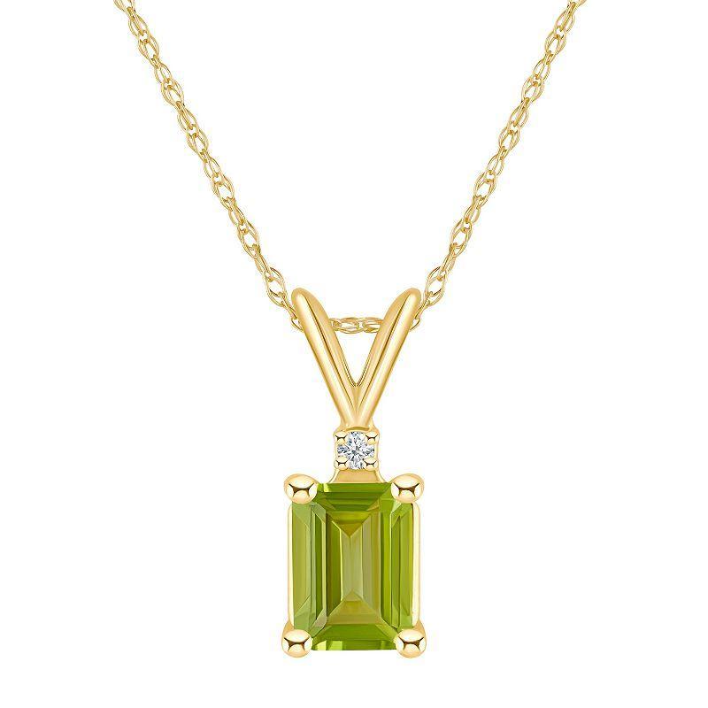 Celebration Gems 14k Gold Emerald Cut Peridot & Diamond Accent Pendant Necklace, Womens Green Product Image