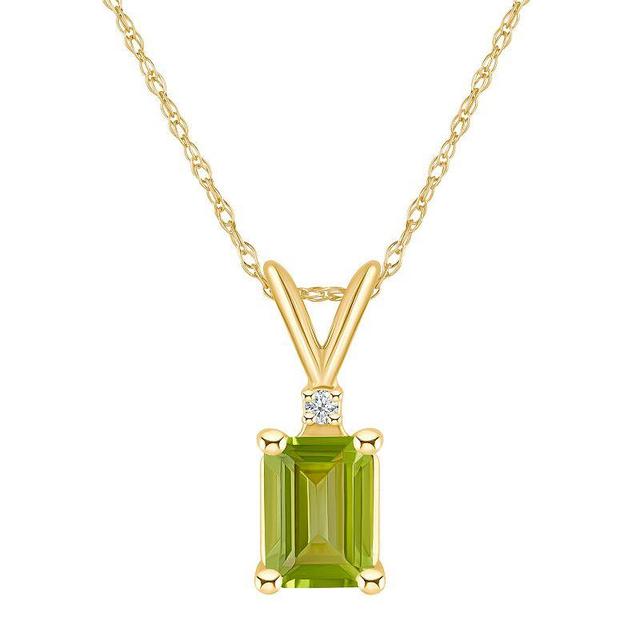 Celebration Gems 14k Gold Emerald Cut Peridot & Diamond Accent Pendant Necklace, Womens Product Image