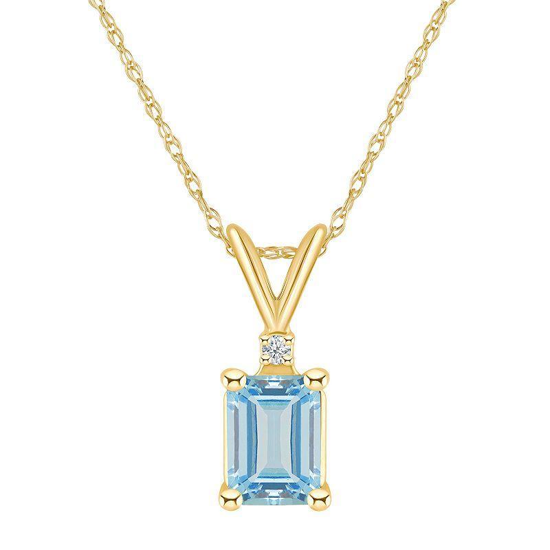 Belk & Co 14K Gold 7X5 Emerald Cut Aquamarine Diamond Accent Pendant Product Image