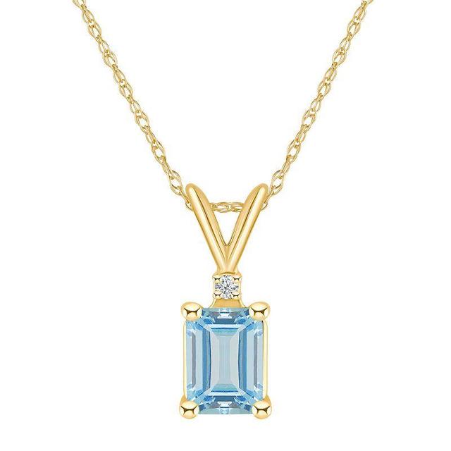 Celebration Gems 14k Gold Emerald Cut Aquamarine & Diamond Accent Pendant Necklace, Womens 14k Whgold Product Image