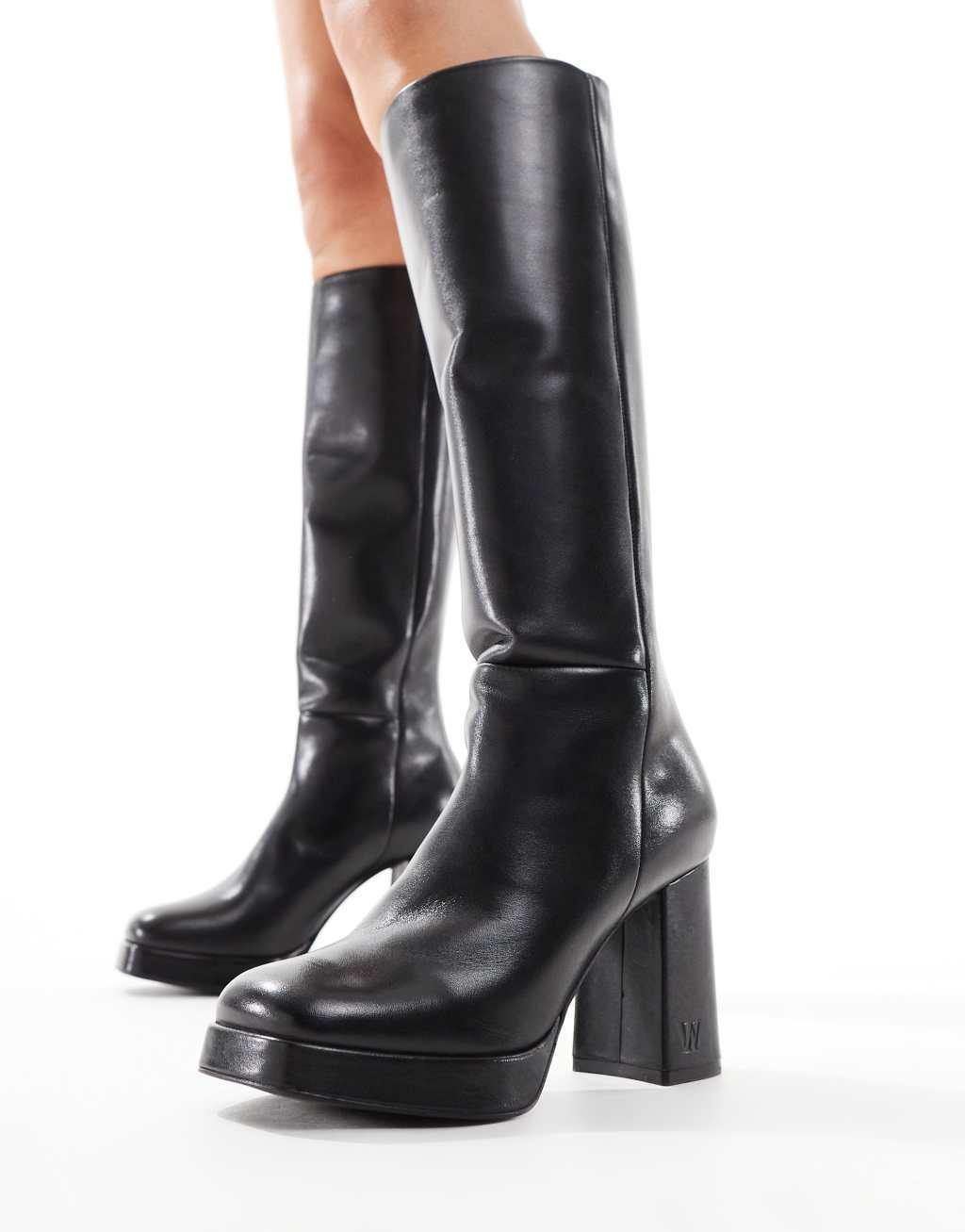 Walk London Poppy tall boots in black leather Product Image