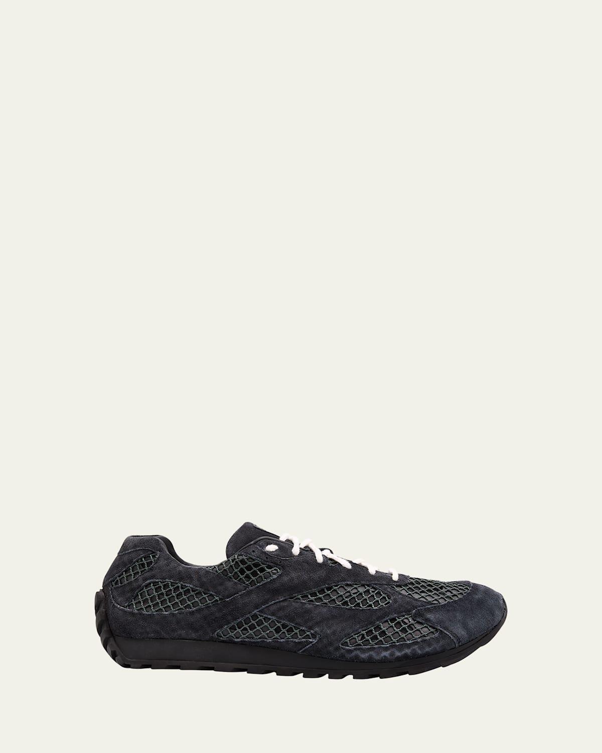 Mens Orbit Aged Leather and Fishnet Runner Sneakers Product Image