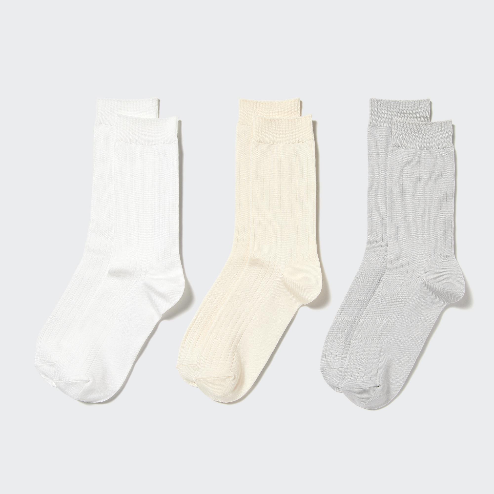 Womens Wide Ribbed Socks (3 Pairs) with Deodorizing Off White US W 7.5-10 UNIQLO US Product Image