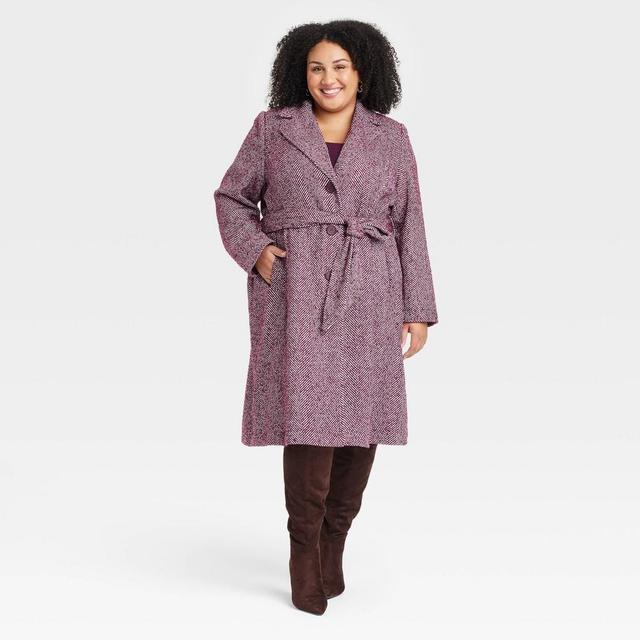 Womens Long Wool Overcoat - Ava & Viv Burgundy 3X Product Image