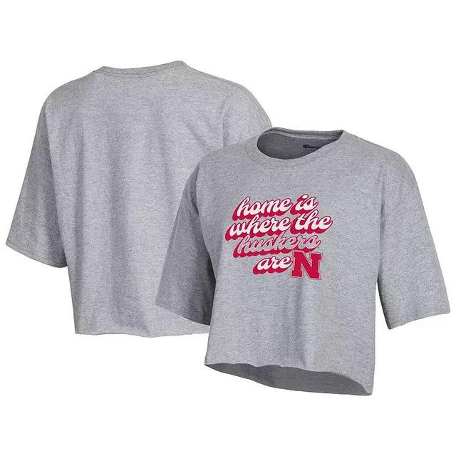 Womens Champion Gray Nebraska Huskers Boyfriend Cropped T-Shirt Product Image