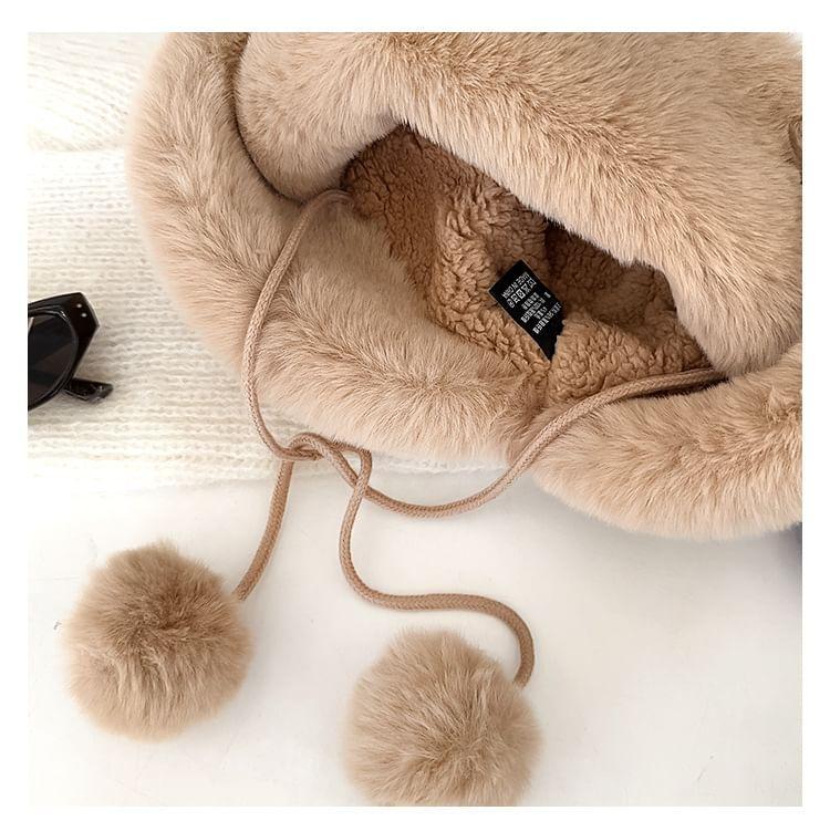 Faux Fur Pom Pom Faux Suede Bucket Hat Product Image