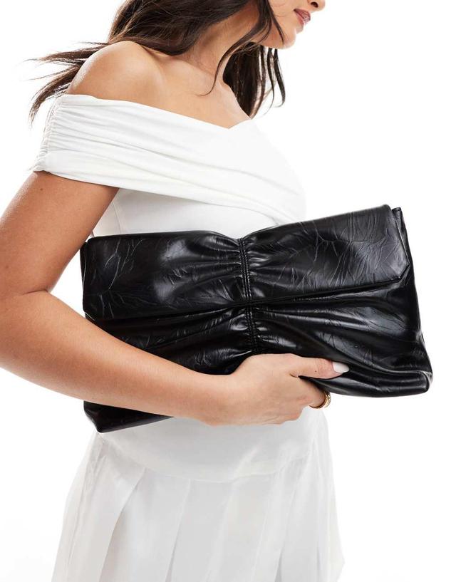 Glamorous ruched clutch bag in black patent Product Image