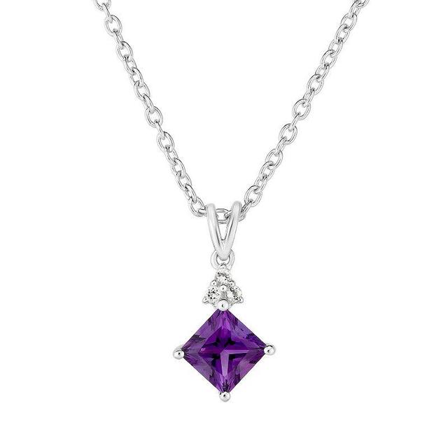 Sterling Silver Amethyst & White Topaz Pendant Necklace, Womens Purple Product Image