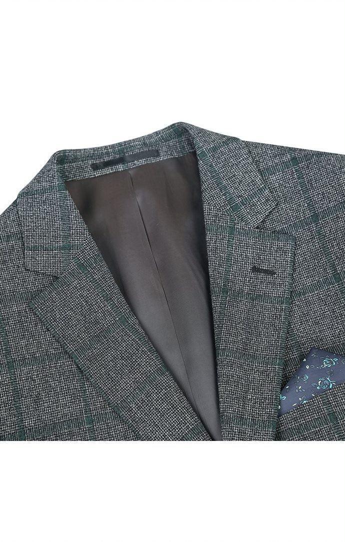 Wool Blend Plaid Pattern Regular Fit 2 Button Blazer in Grayish Brown Product Image