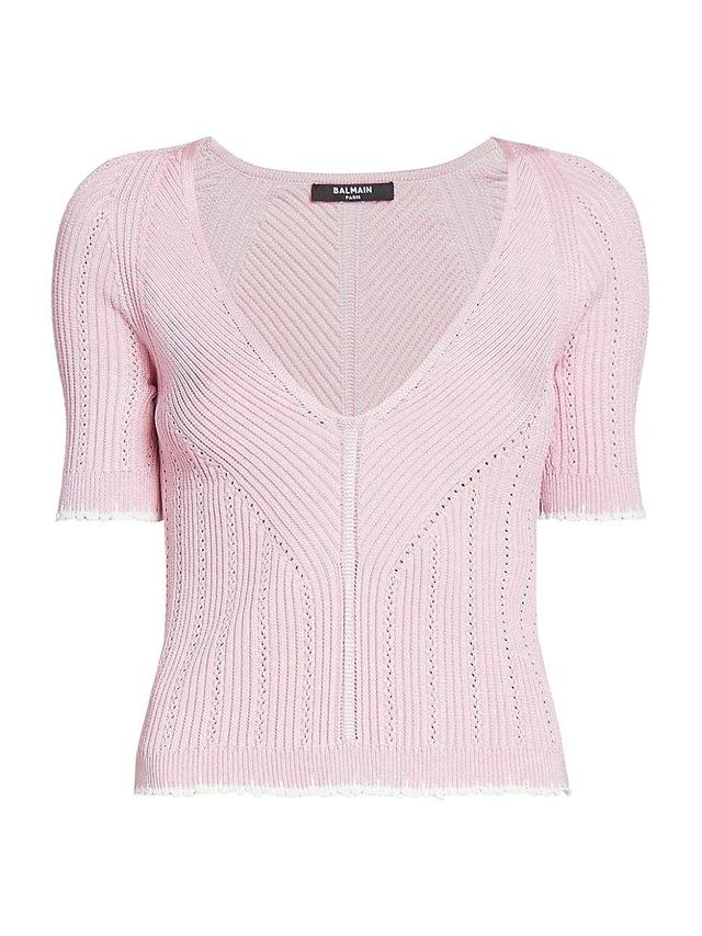 Womens Pointelle-&-Rib-Knit Top Product Image