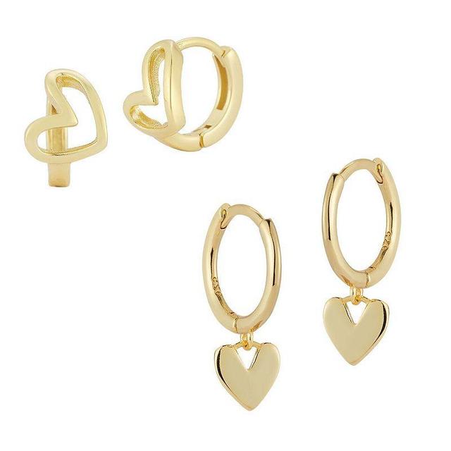 Sunkissed Sterling 14k Gold Over Silver Heart Earring Set, Womens, Gold Tone Product Image