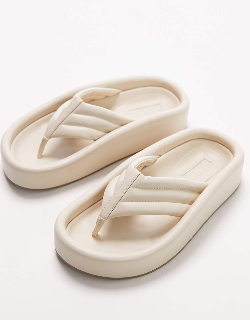 Topshop Gigi toepost sunken footbed sandals in off white Product Image