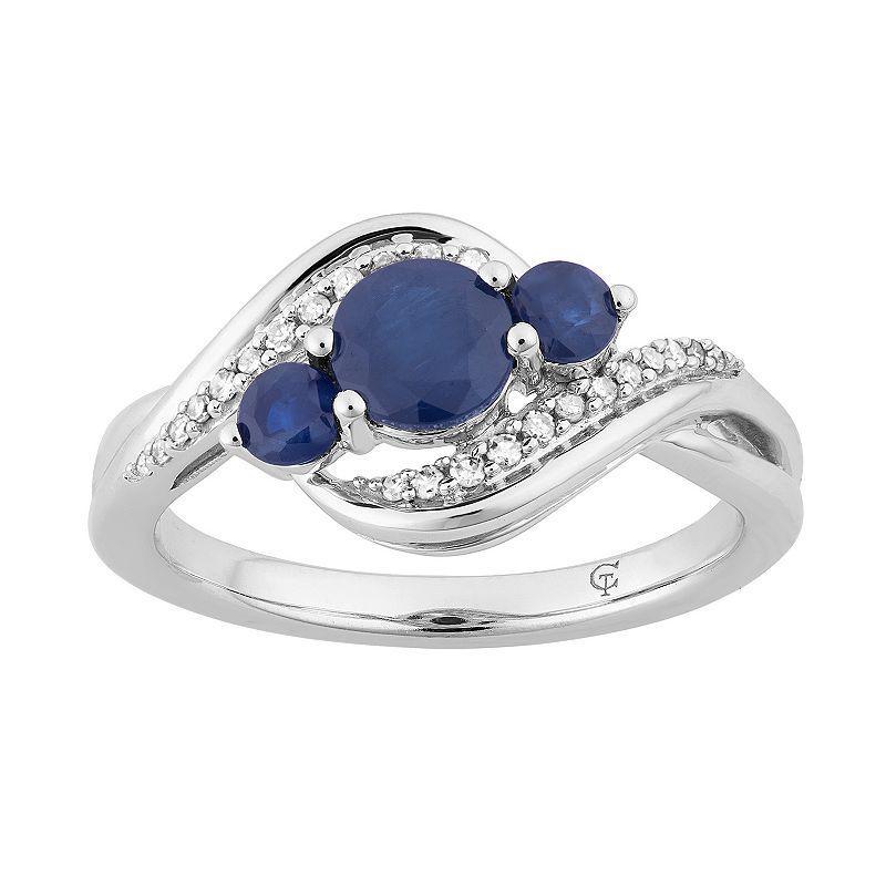 10k White Gold Sapphire & 1/10 Carat T.W. Diamond 3-Stone Ring, Womens 10k Whgold Product Image