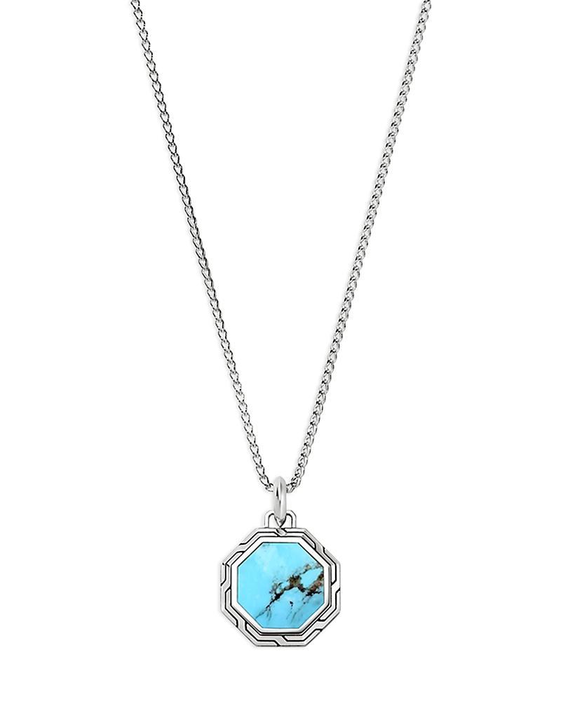 Mens Sterling Silver & Turquoise Pendant Necklace Product Image