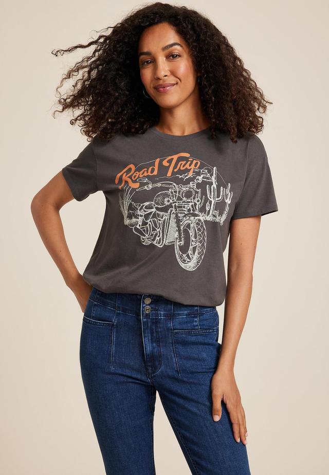 Road Trip Rhinestone Motorcycle Oversized Fit Graphic Tee Product Image