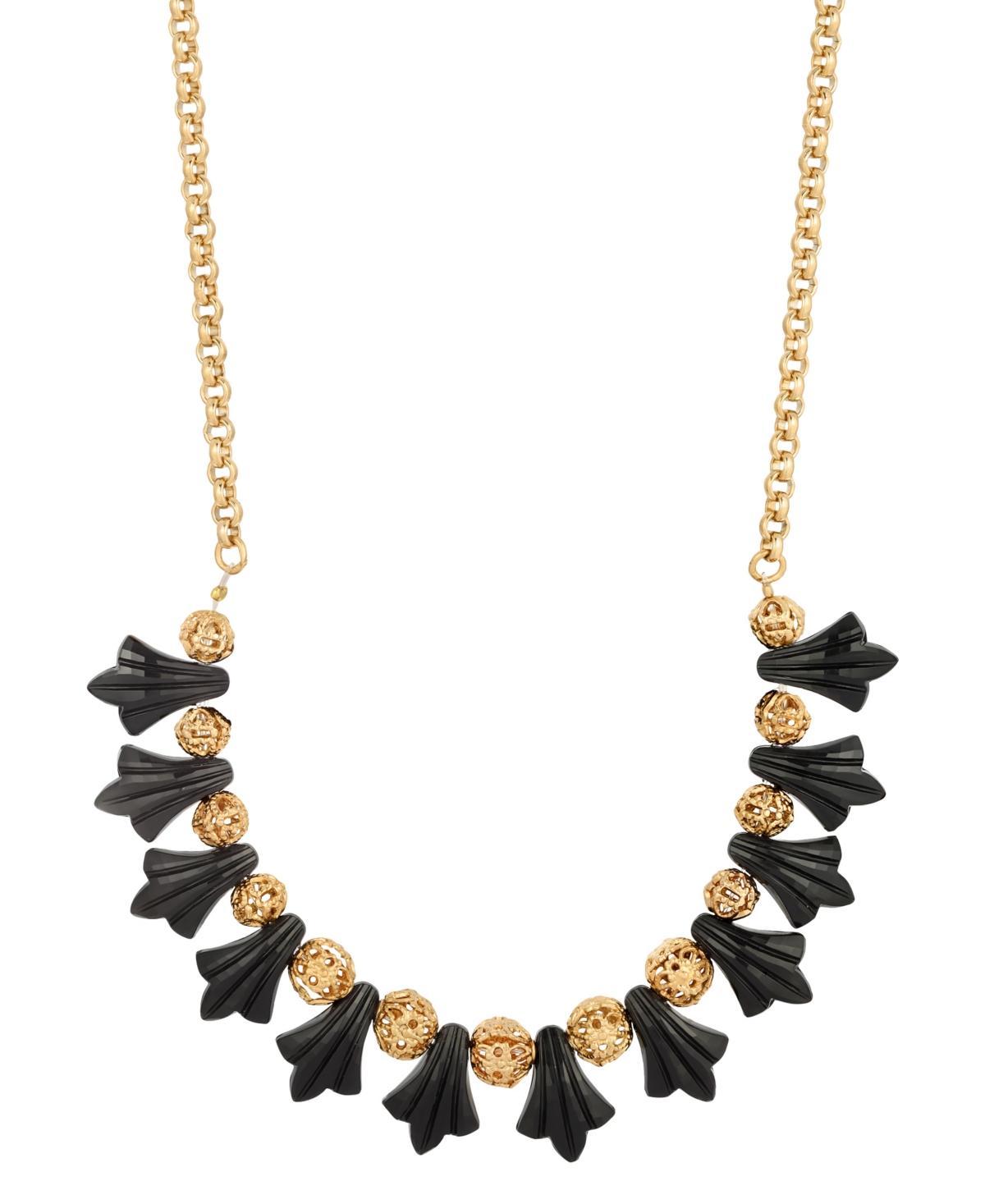 1928 Gold Tone Jet Acrylic Beads Necklace, Womens, Black Product Image