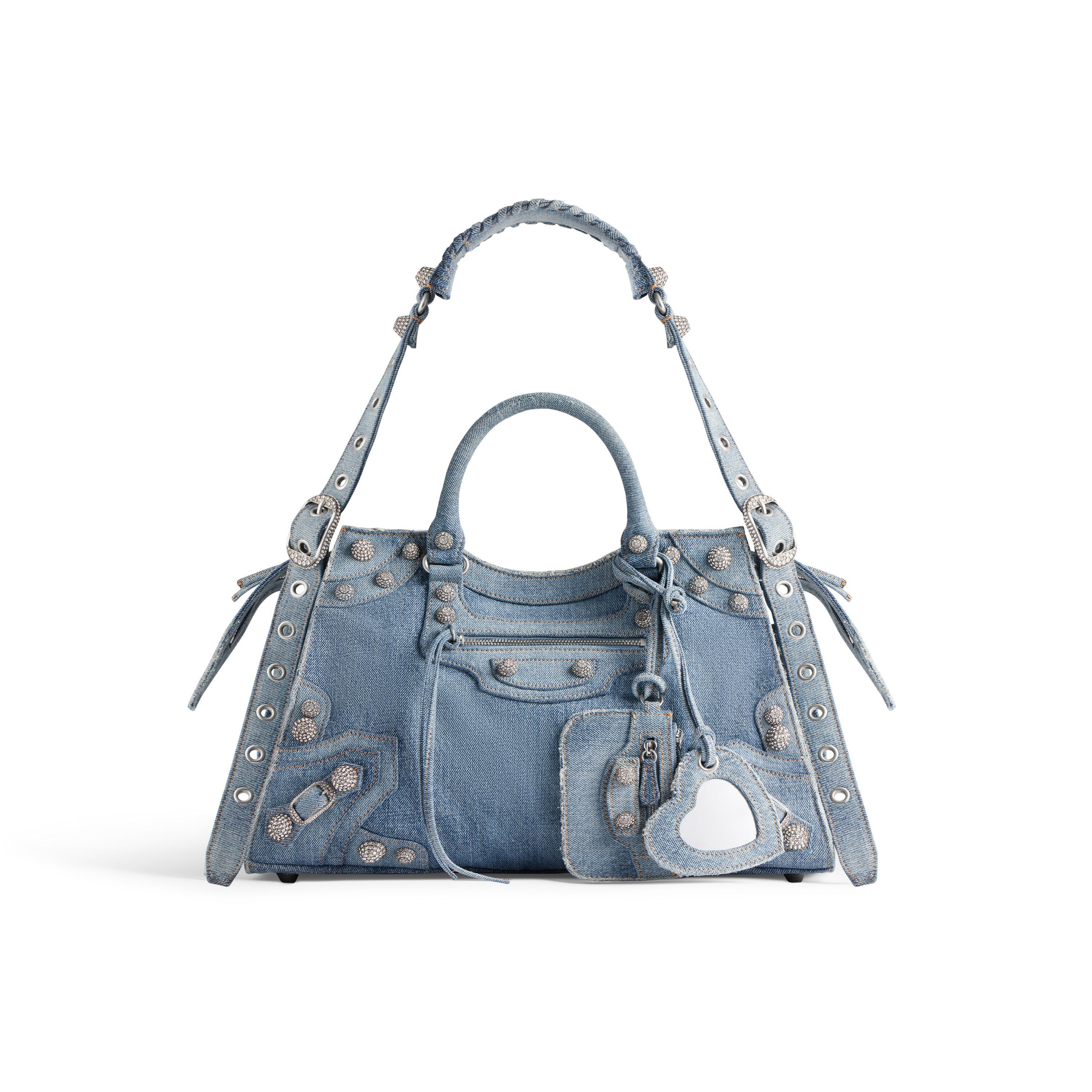 Women's Neo Cagole City Handbag Denim With Rhinestones in Blue Product Image