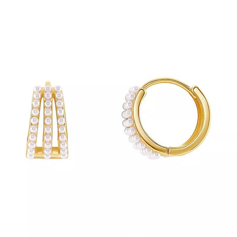 Emberly Gold Tone Simulated Pearl Triple Row Huggie Hoop Earrings, Womens, Yellow Gold Tone Product Image