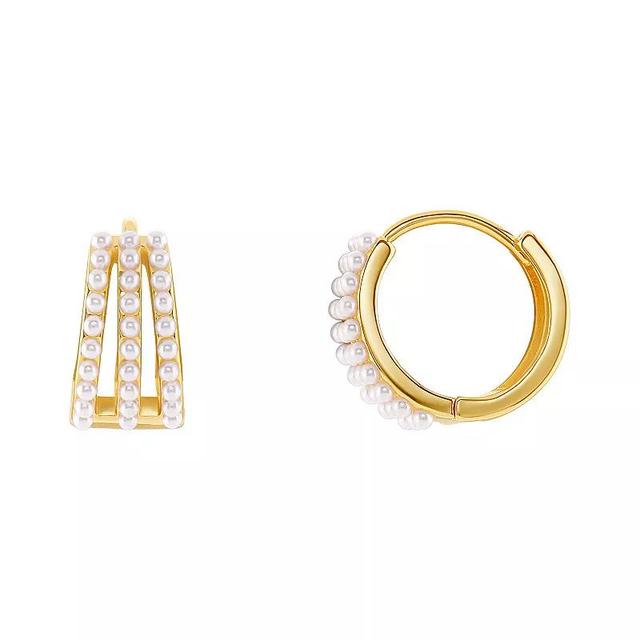 Emberly Gold Tone Simulated Pearl Triple Row Huggie Hoop Earrings, Womens, Yellow Gold Tone Product Image