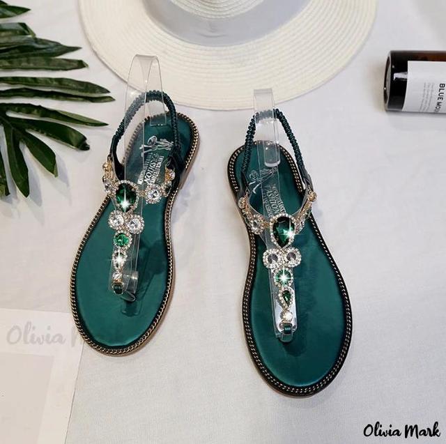 Olivia Mark – Bohemian Gemstone T sandals with transparent straps Product Image