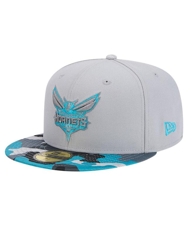 Mens New Era Gray Charlotte Hornets Active Color Camo Visor 59FIFTY Fitted Hat Product Image