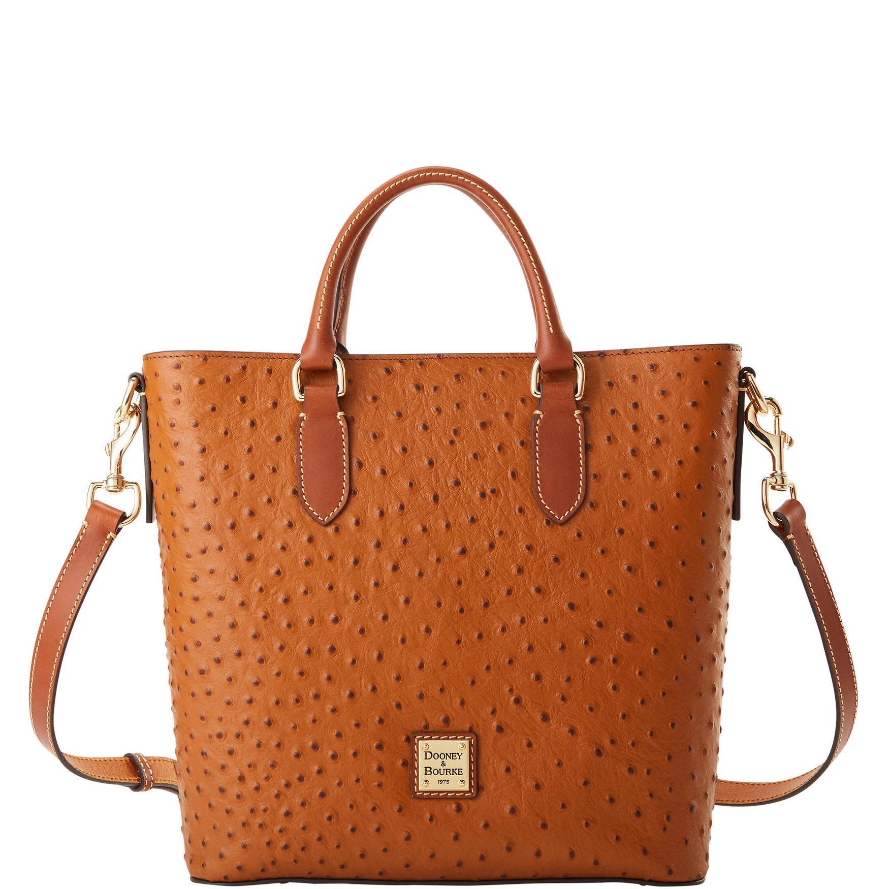 Dooney & Bourke Womens Ostrich Editors Leather Tote Shopping Bag in Caramel Product Image