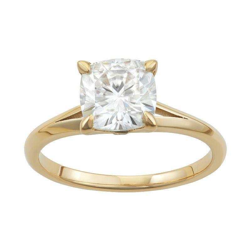 Charles & Colvard 14k Gold 2 Carat T.W. Cushion Lab-Created Moissanite Solitaire Ring, Womens Yellow Product Image