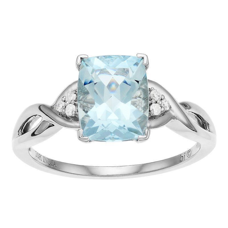 Gemminded 10k White Gold Aquamarine Diamond Accent Ring, Womens 10k Whgold Product Image