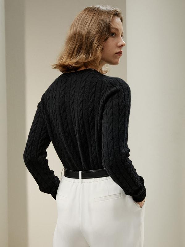 Classic Cable Knit Sweater with Ribbed Edges Product Image