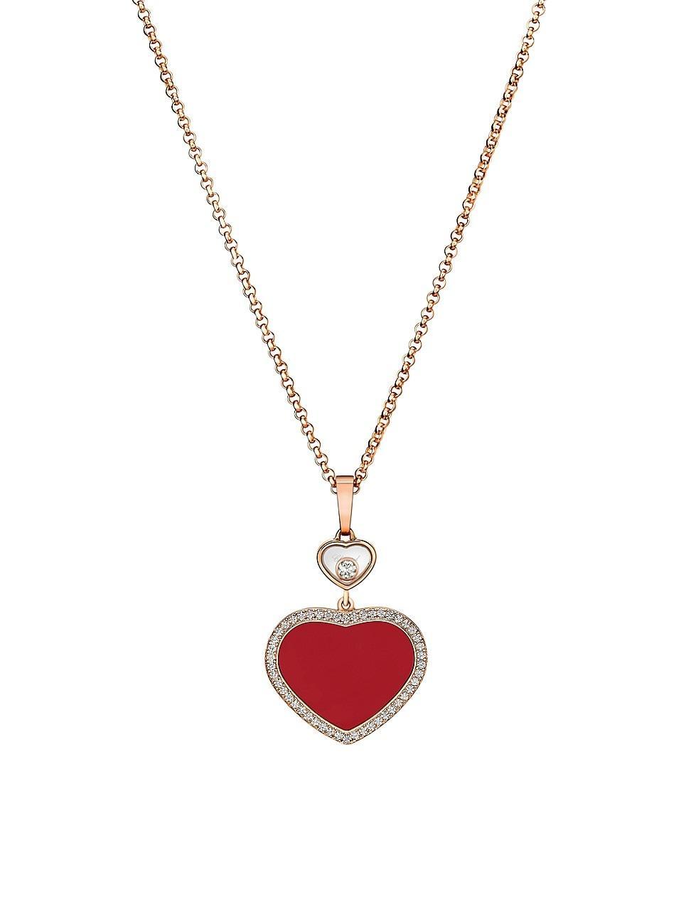 Womens Happy Hearts 18K Rose Gold & Diamond Pendant Necklace Product Image