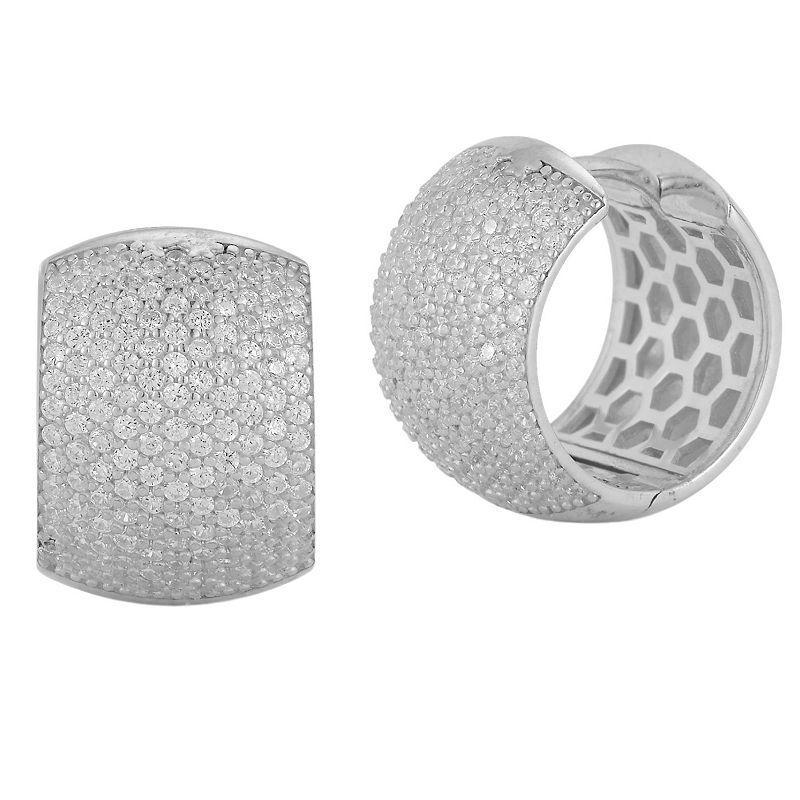 Sunkissed Sterling Pave Cubic Zirconia Huggie Hoop Earrings, Womens, Silver Tone Product Image