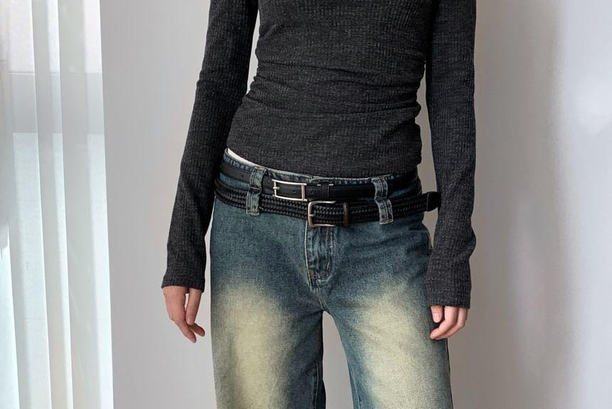 Low Waist Washed Wide Leg Jeans Product Image