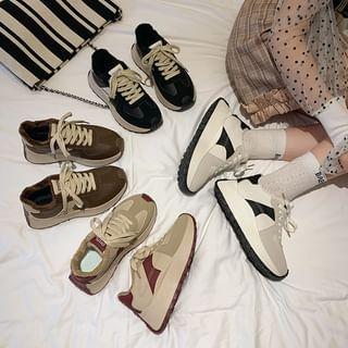 Platform Fleece-Lined Lace-Up Faux Leather Sneakers Product Image