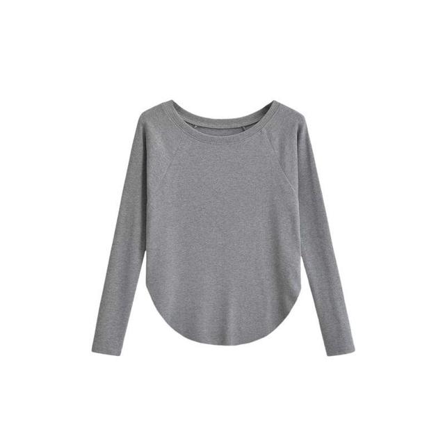 Long Sleeve Round Neck Plain T-Shirt Product Image