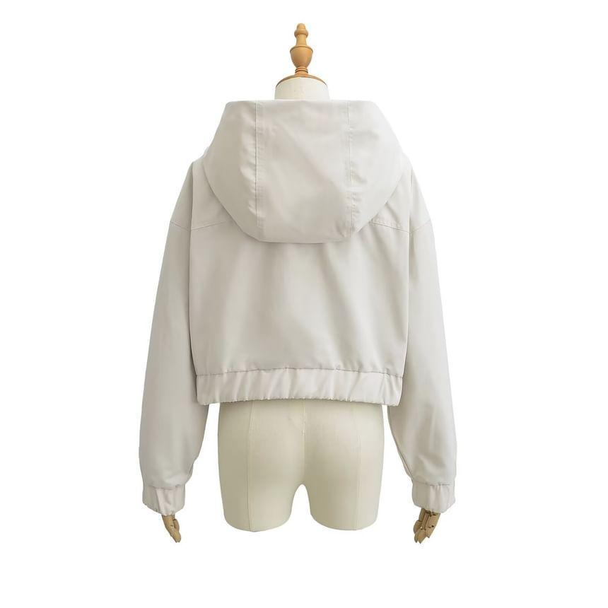 Hooded Plain Zip Up Jacket Product Image