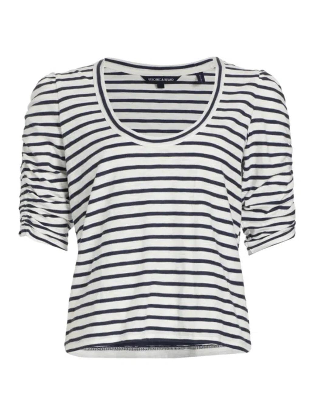 VERONICA BEARD Netto Tee Top In Off White/ Marine Stripe In Off White Marine Stripe product image